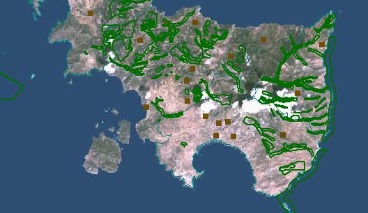 Map of Energy Regulation Authority (ΡΑΕ) of wind parks in South Karystia region